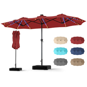 13 FT Double-Sided Patio Umbrella with 108 LED Lights and Base Included-Wine