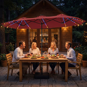 13 FT Double-Sided Patio Umbrella with 108 LED Lights and Base Included-Wine