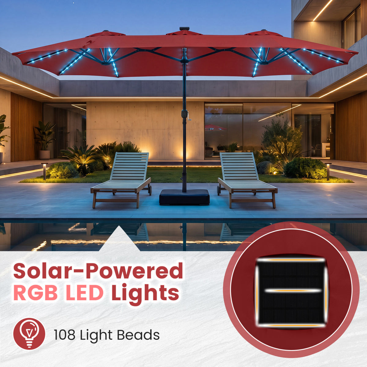 13 FT Double-Sided Patio Umbrella with 108 LED Lights and Base Included-Wine