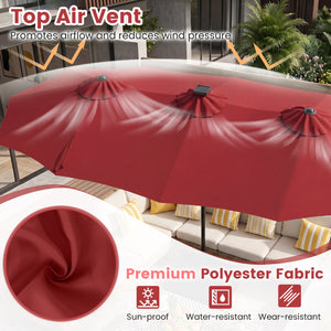 13 FT Double-Sided Patio Umbrella with 108 LED Lights and Base Included-Wine