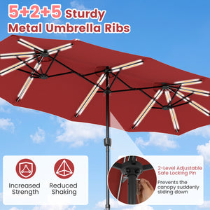13 FT Double-Sided Patio Umbrella with 108 LED Lights and Base Included-Wine