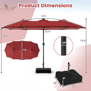 13 FT Double-Sided Patio Umbrella with 108 LED Lights and Base Included-Wine