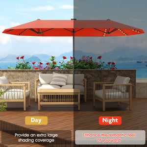 13 FT Large Patio Umbrella with LED Solar Lights and Crank Handle-Orange