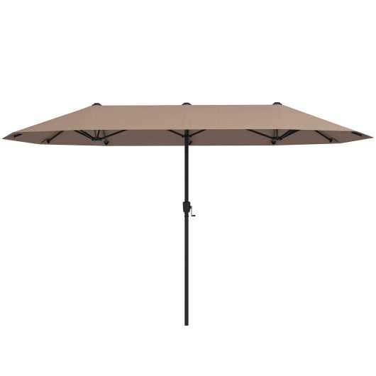 13 FT Large Patio Umbrella Outdoor Double-Sided Table Market Umbrella with Crank Handle-Coffee