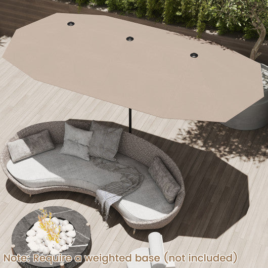 13 FT Large Patio Umbrella Outdoor Double-Sided Table Market Umbrella with Crank Handle-Coffee