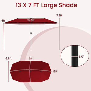 13 FT Large Patio Umbrella Outdoor Double-Sided Table Market Umbrella with Crank Handle-Red
