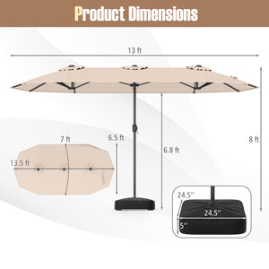 13 Feet Double-Sided Patio Twin Table Umbrella with Crank Handle-Beige