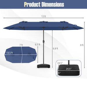 13 Feet Double-Sided Patio Twin Table Umbrella with Crank Handle-Navy