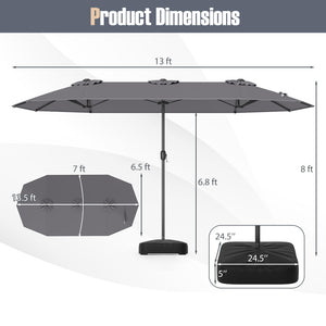 13 Feet Double-Sided Patio Twin Table Umbrella with Crank Handle-Gray