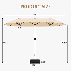 13 Feet Double-Sided Patio Twin Table Umbrella with Crank Handle-Beige