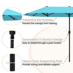 13 Feet Large Patio Umbrella Outdoor Double-Sided Table Market Umbrella with Crank Handle-Turquoise