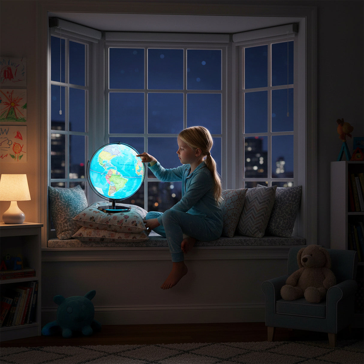 13 Inch Illuminated World Globe 720 ° Rotating Map with LED Light