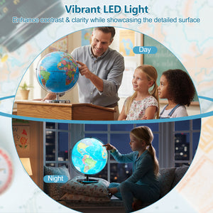 13 Inch Illuminated World Globe 720 ° Rotating Map with LED Light
