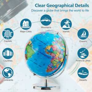 13 Inch Illuminated World Globe 720 ° Rotating Map with LED Light