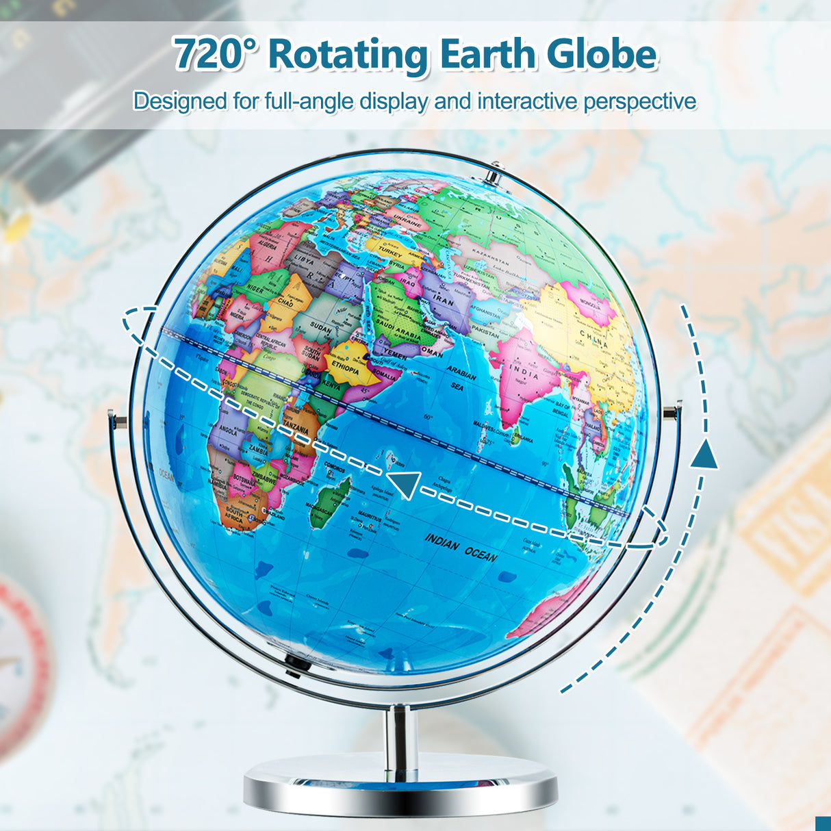 13 Inch Illuminated World Globe 720 ° Rotating Map with LED Light