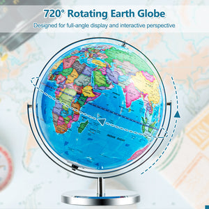 13 Inch Illuminated World Globe 720 ° Rotating Map with LED Light