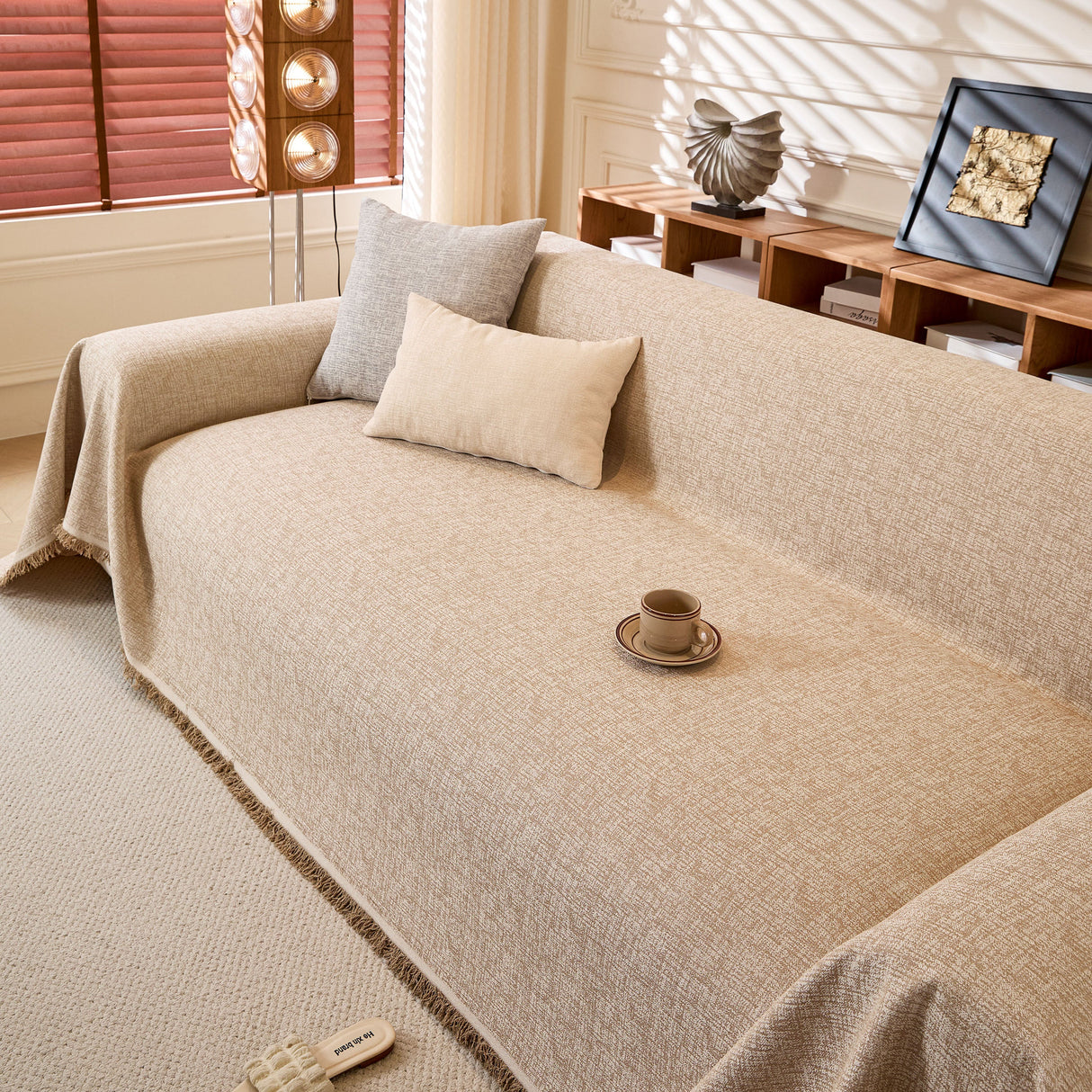 Natural Textured Linen Couch Cover, Breathable & Hypoallergenic Furniture Protector