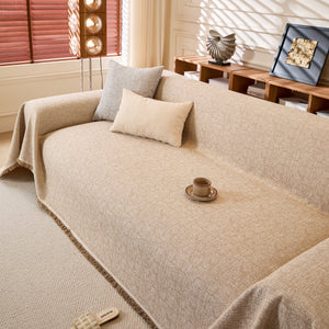 Natural Textured Linen Couch Cover, Breathable & Hypoallergenic Furniture Protector