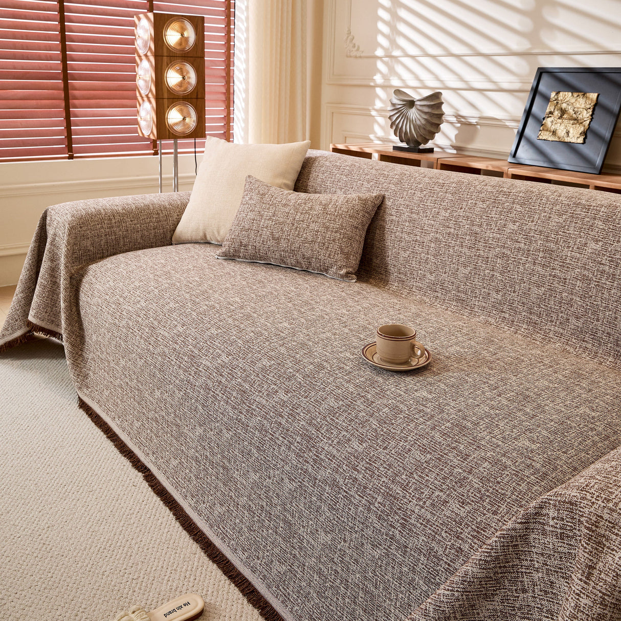 Natural Textured Linen Couch Cover, Breathable & Hypoallergenic Furniture Protector