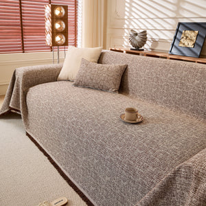 Natural Textured Linen Couch Cover, Breathable & Hypoallergenic Furniture Protector