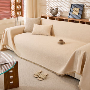 Natural Textured Linen Couch Cover, Breathable & Hypoallergenic Furniture Protector