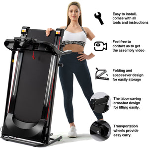Folding Treadmill With Incline 2.5Hp 12Km / H Electric Treadmill For Home Foldable, Bluetooth Music Cup Holder Heart Rate Sensor Walking Running Machine For Indoor Home Gym Exercise Fitness - Black by Couch.com
