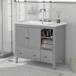 Bathroom Vanity With Ceramic Basin, Bathroom Storage Cabinet With Two Doors And Drawers, Solid Frame, Metal Handles by Couch.com