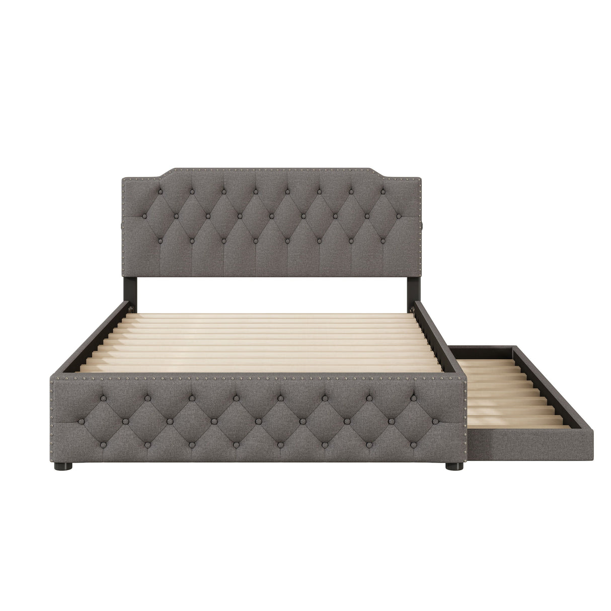 Upholstered Platform Bed With Trundle And 2 Sets Of USB Ports On Each Side, Linen Fabric by Couch.com
