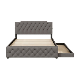 Upholstered Platform Bed With Trundle And 2 Sets Of USB Ports On Each Side, Linen Fabric by Couch.com