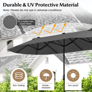 13 Feet Double-Sided Patio Twin Table Umbrella with Crank Handle-Gray
