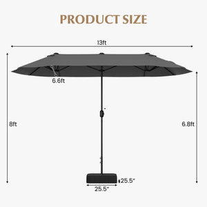 13 Feet Double-Sided Patio Twin Table Umbrella with Crank Handle-Gray
