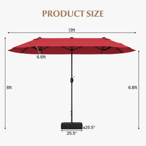 13 Feet Double-Sided Patio Twin Table Umbrella with Crank Handle-Wine