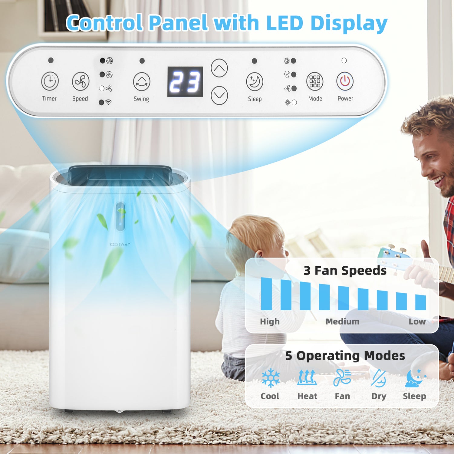 14000 BTU Portable Air Conditioner with APP and WiFi Control-White
