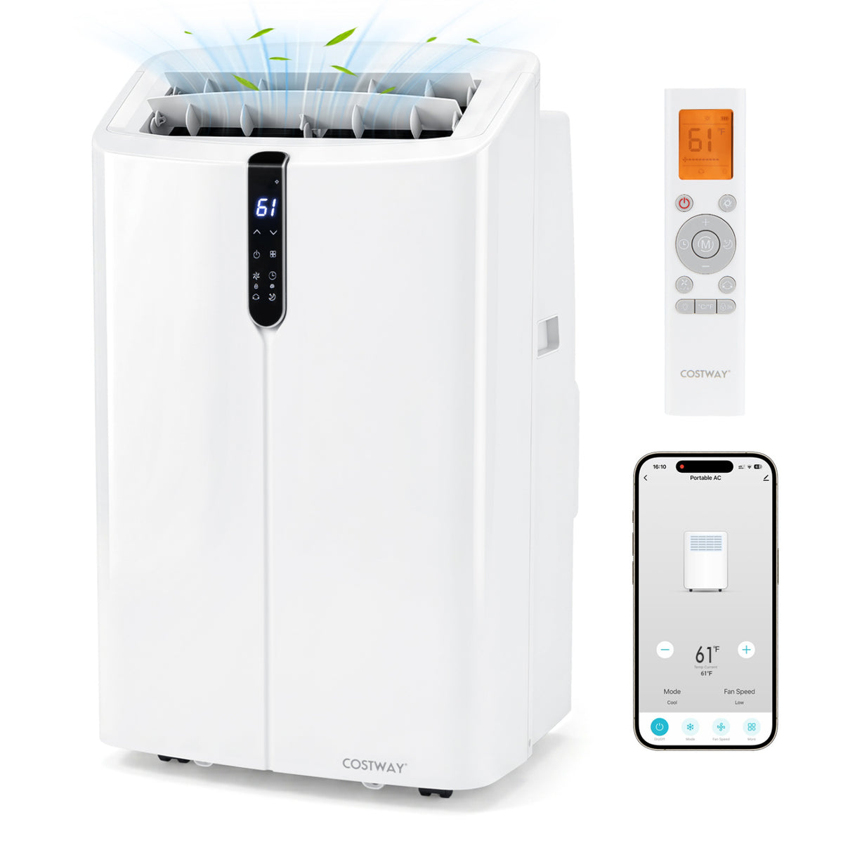 14000 BTU Smart Portable AC with APP Voice Control 47 dB for Rooms 750 Sq.Ft-White