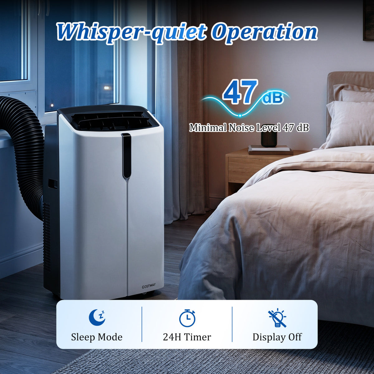 14000 BTU Smart Portable AC with APP Voice Control 47 dB for Rooms 750 Sq.Ft-Black