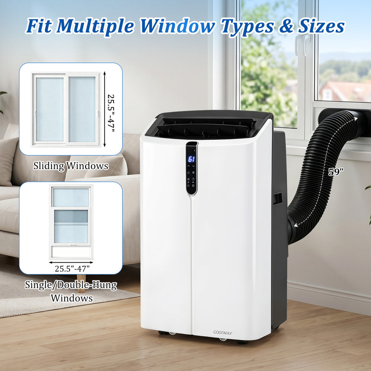 14000 BTU Smart Portable AC with APP Voice Control 47 dB for Rooms 750 Sq.Ft-Black