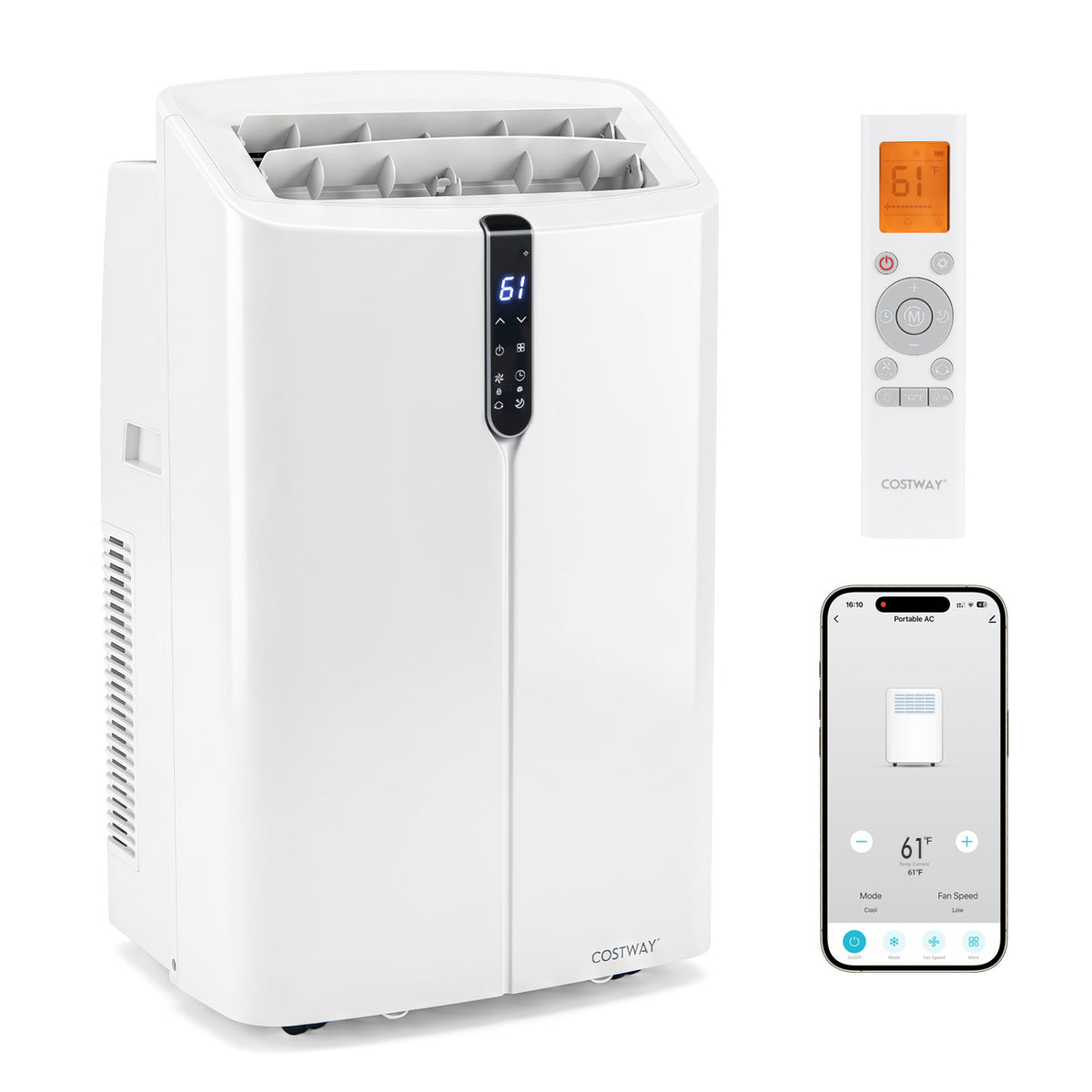 14000 BTU Smart Portable AC with APP Voice Control 47 dB for Rooms 750 Sq.Ft-White