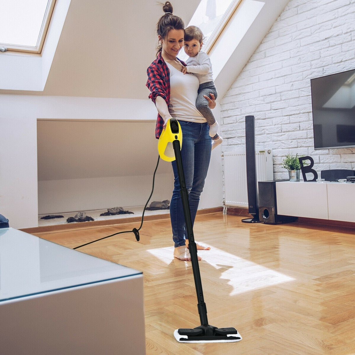 1400W Handheld Steam Cleaner with 14-Piece Accessory Kit and Child Lock-Yellow