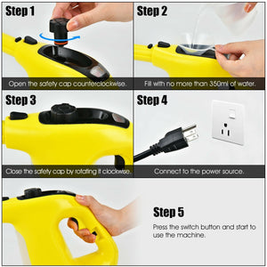 1400W Handheld Steam Cleaner with 14-Piece Accessory Kit and Child Lock-Yellow
