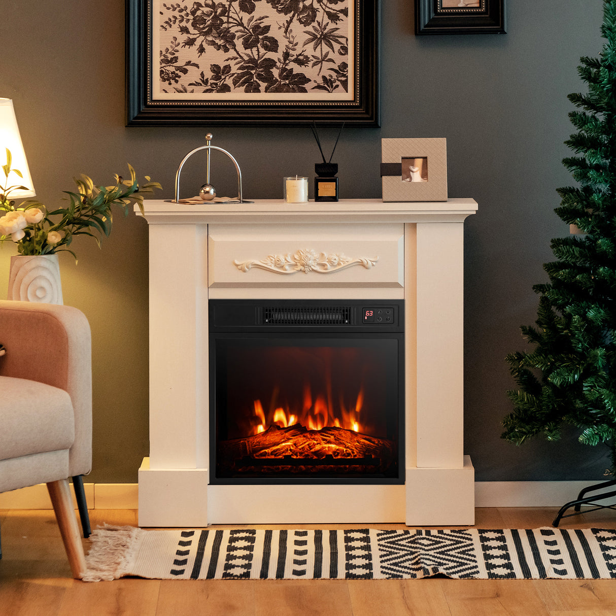 1400W TV Stand Electric Fireplace Mantel with Remote Control-Natural