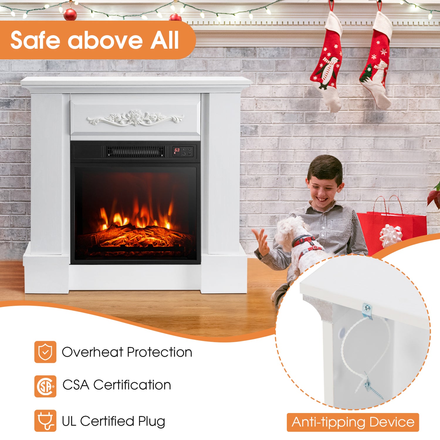 1400W TV Stand Electric Fireplace Mantel with Remote Control-Natural