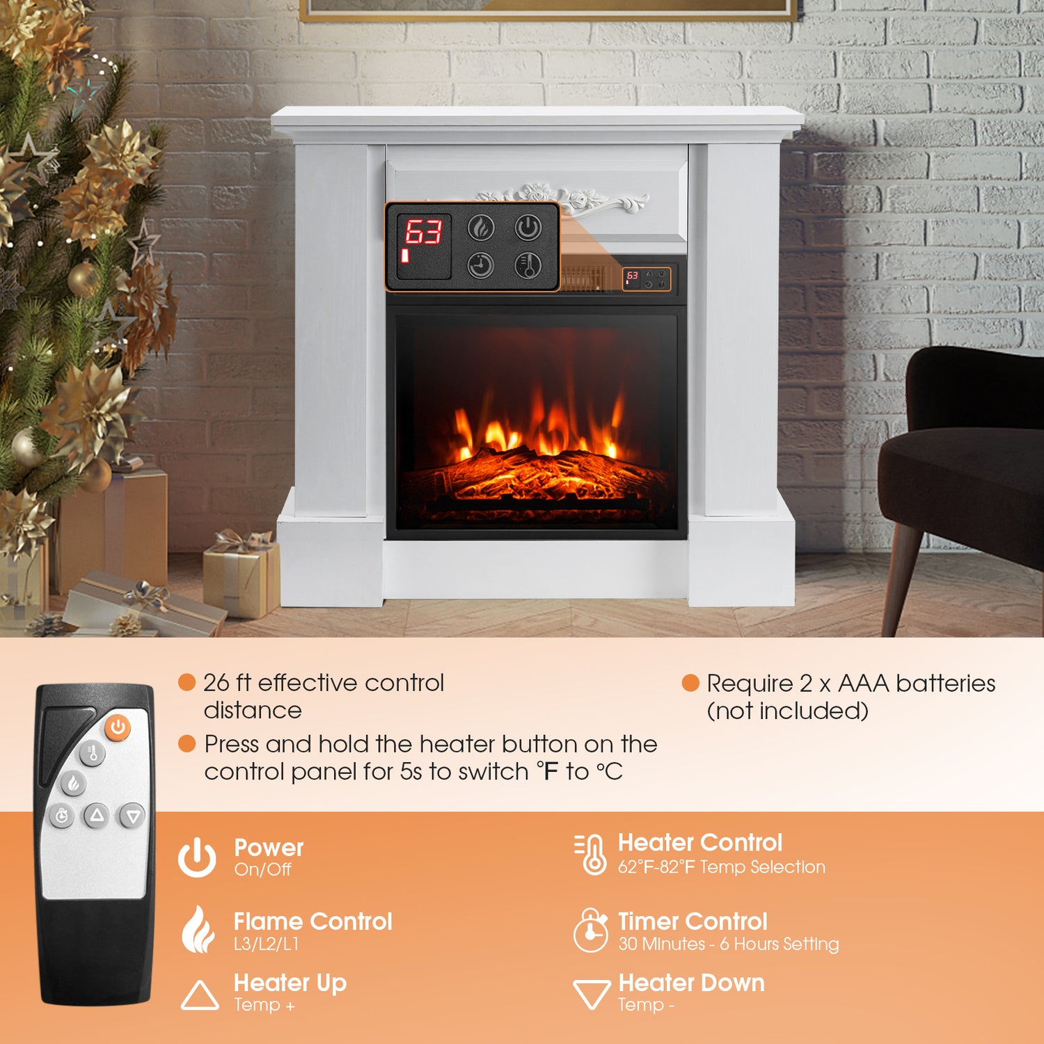 1400W TV Stand Electric Fireplace Mantel with Remote Control-Natural