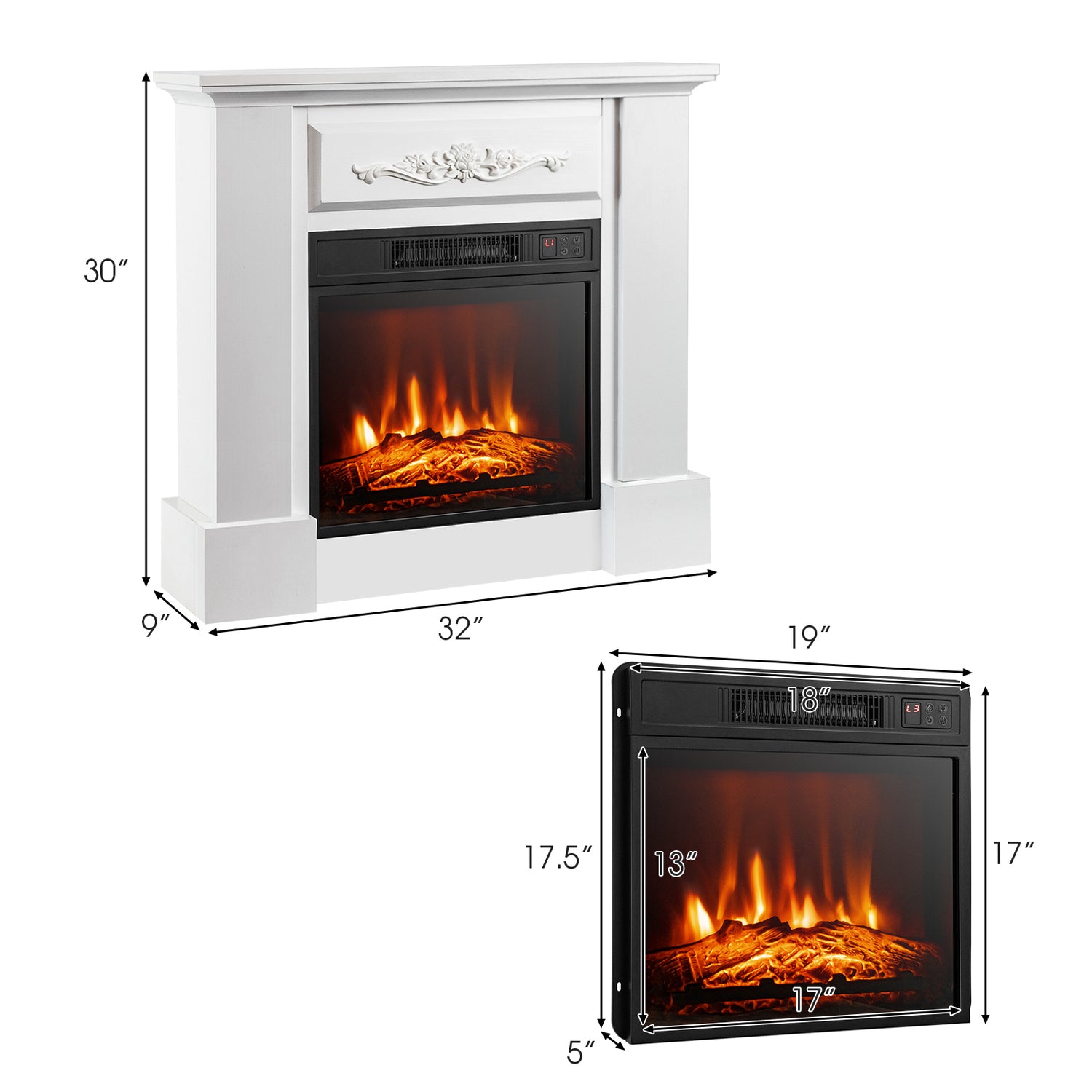 1400W TV Stand Electric Fireplace Mantel with Remote Control-Natural