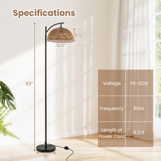 Arc Floor Lamp 63 Inches Tall Pole Lamp with Hanging Lampshade-Black