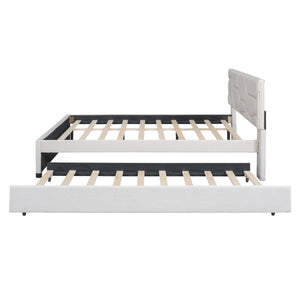 Upholstered Platform Bed With Brick Pattern Headboard And Twin Long Size Trundle by Couch.com