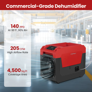 140 Pints Commercial Dehumidifier with Pump and Drain Hose-Red