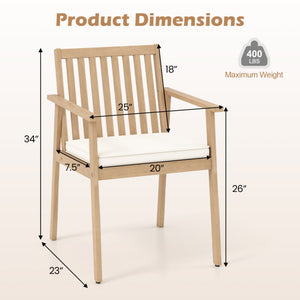 2 Pieces Patio Dining Chairs Outdoor Acacia Wood Chairs with Removable Padded Cushion-Oak