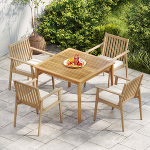 2 Pieces Patio Dining Chairs Outdoor Acacia Wood Chairs with Removable Padded Cushion-Natural