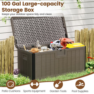 100 Gallon Large Deck Box with Lockable Lid for Patio-Brown