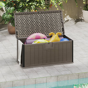 100 Gallon Large Deck Box with Lockable Lid for Patio-Brown